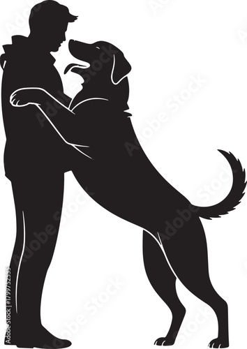 Man and dog silhouette embracing, showing love and loyal bond.