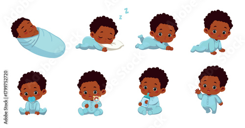 newborn baby boy to toddler life cycle vector