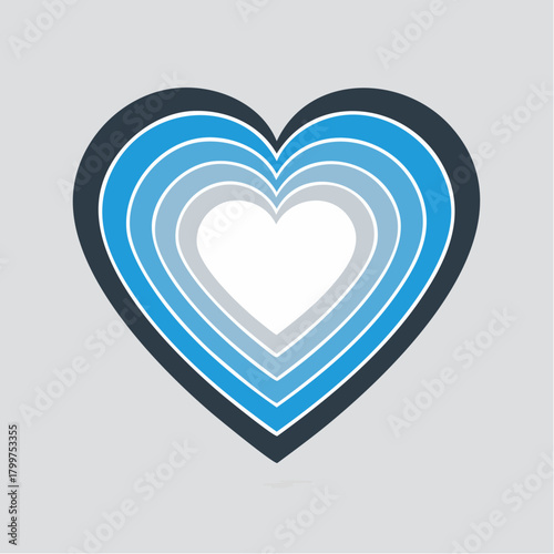 Heart shaped design featuring concentric layers of blue and white, perfect for love, care, and emotional themes