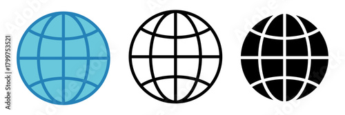 Globe Icon Set – Color, Outline and Silhouette Vector