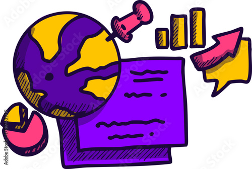 global business communication illustration with world map elements