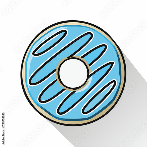 A Deliciously Glazed Blue Donut With Swirls of Icing on a White Background