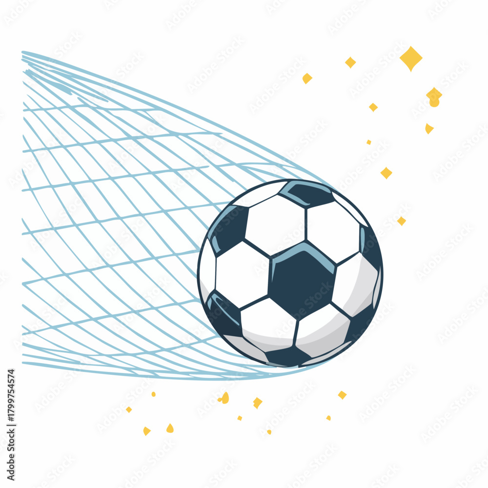 Obraz premium Dynamic Vector Illustration of a Soccer Ball Hitting the Net for a Goal, Minimalist Action Scene