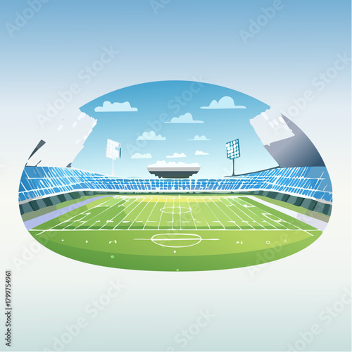 Minimalist Vector Illustration of an Empty American Football Stadium Field Under Bright Lights