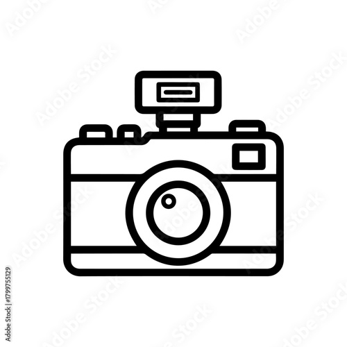 Camera with flash isolated on, a symbol of photography and capturing memories