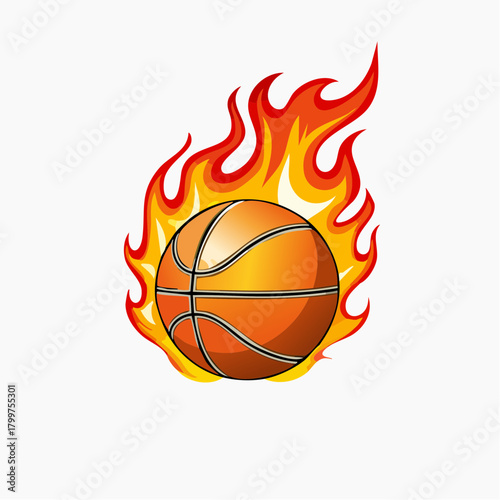 Dynamic Vector Illustration of a Basketball Engulfed in Fiery Orange and Yellow Flames