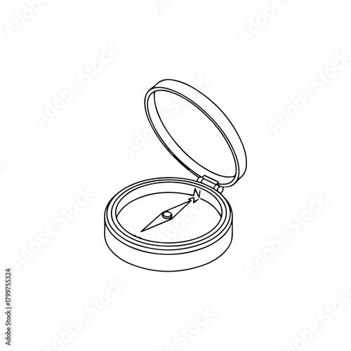Illustration of a black compass isolated on, navigational instrument for direction finding