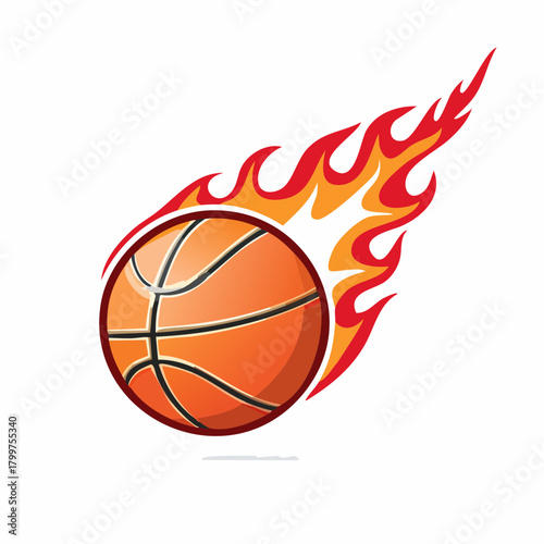 Aggressive Basketball in Motion with Blazing Fiery Tail Vector Illustration on White