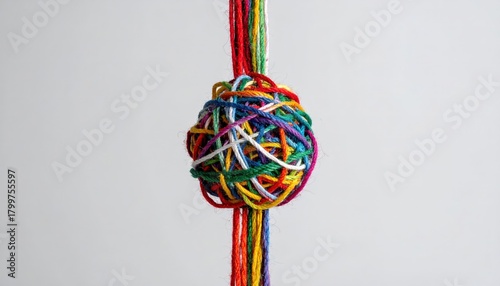 Tangled Colorful Yarn with Single Thread Pulled | Chaos and Problem-Solving Concept.