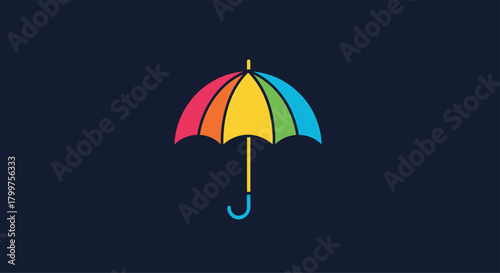 Colorful rainbow umbrella protecting against bad weather and rain.