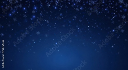 Elegant dark blue christmas background with falling snowflakes and sparkling lights effect