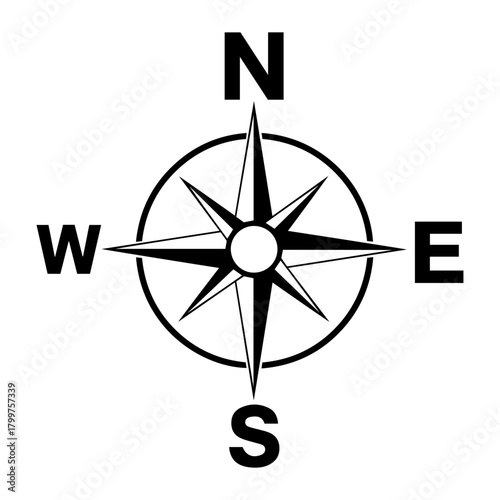 Compass rose with cardinal directions isolated on, representing orientation and guidance