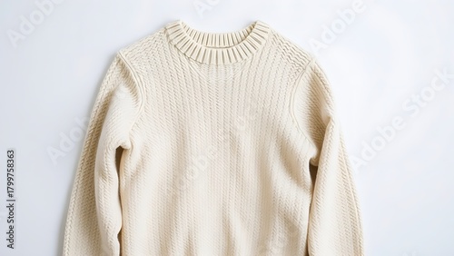 lambswool. A wool sweater shrunk after washing, showing textured fabric on a simple background. lifestyle magazines, social media lookbooks, designed for influencer and brand collaborations.