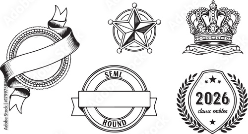 Decorative Emblems and Badges Outline Collection ribbon