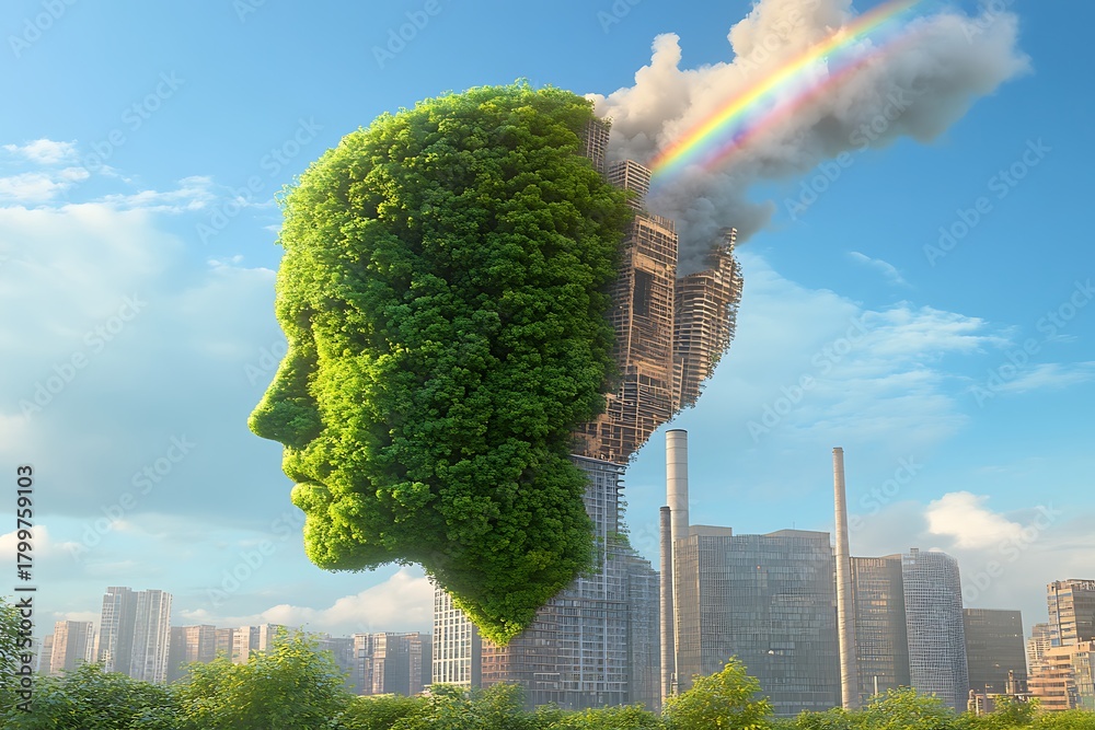 Fototapeta premium Environmental balance concept with human profile high resolution image