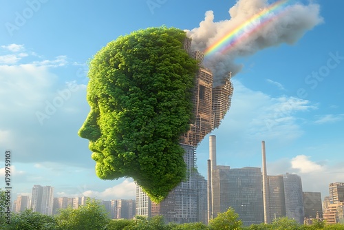 Fototapeta Naklejka Na Ścianę i Meble -  Environmental balance concept with human profile high resolution image