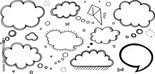 Creative collection of hand-drawn doodle speech bubbles and thought clouds, a comic-style sketch set for dialogue and ideas