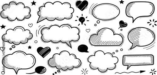 Hand-drawn Doodle Speech and Thought Bubbles Collection for Creative Communication Design Projects and Interactive Graphic Interfaces