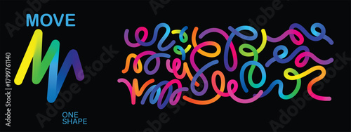 Abstract Gradient Color Shapes Pattern. Background with Wave Rainbow Ribbons. Vector Color Lines with Gradient. Geometric Shapes Graphic Design Element