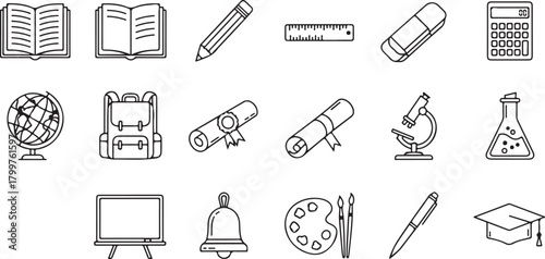 School and Education Icons Set open book closed book