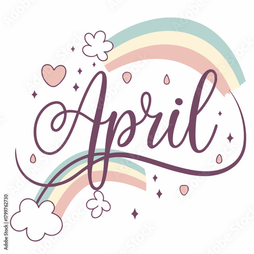 April rainbow and clouds with stars and hearts