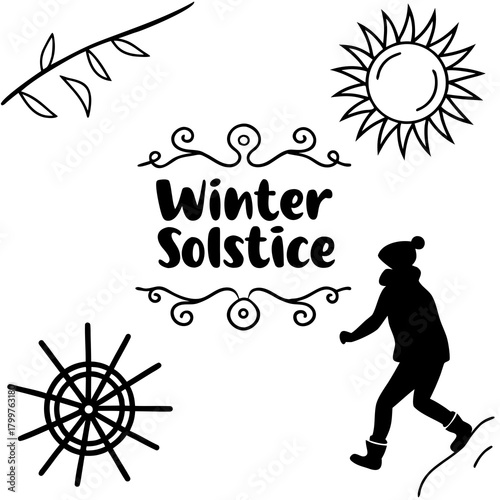 WINTER SOLSTICE vector illustration isolated on white background