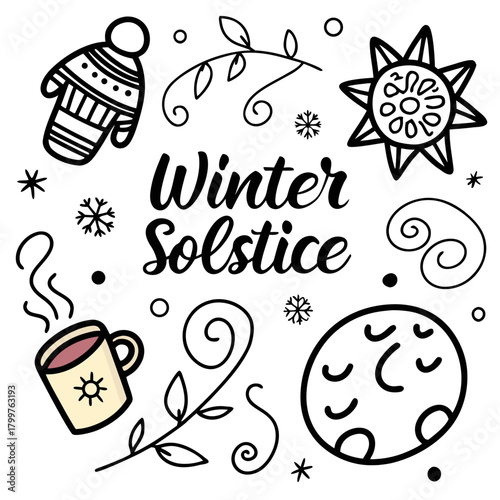 WINTER SOLSTICE vector illustration isolated on white background