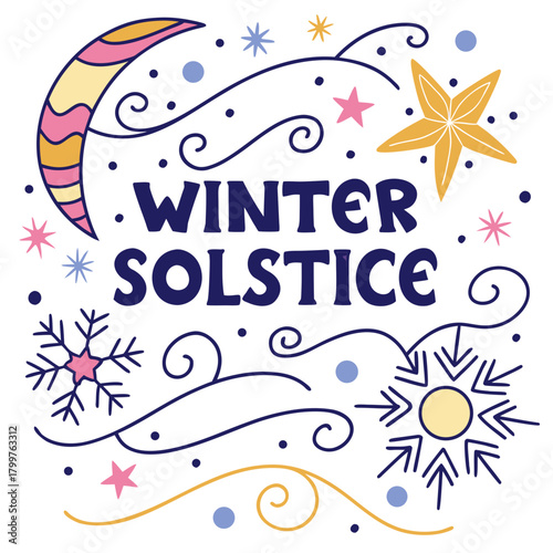 WINTER SOLSTICE vector illustration isolated on white background