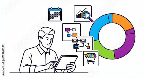 Ilustraciones de concepto de negocio.
 Megaconjunto.
 Colección de escenas de hombres y mujeres participando en actividades empresariales.
 Ilustración vectorial