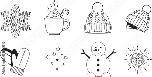 Winter Holiday Icons Snowflake Hot Chocolate Snowman