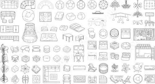 Set of architectural and interior design elements, isolated on