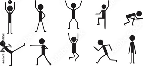 Dynamic stick figures showcase diverse actions from exercise to sports and active movement