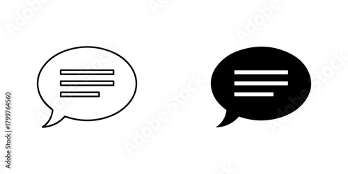 Speech bubble icon in black and white, representing communication, message, and feedback isolated on