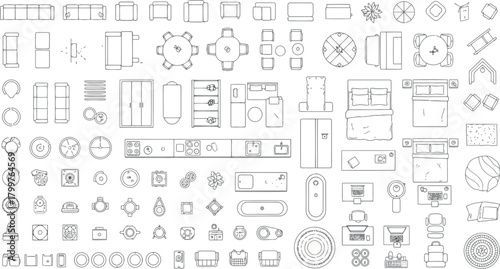 Collection of architectural and interior design elements, isolated on