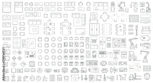 Set of architectural and interior design elements, isolated on