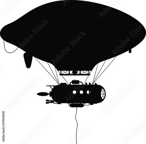 Majestic vintage airship silhouette soaring through the sky, evoking adventure and exploration, perfect for historical themes or imaginative journeys.