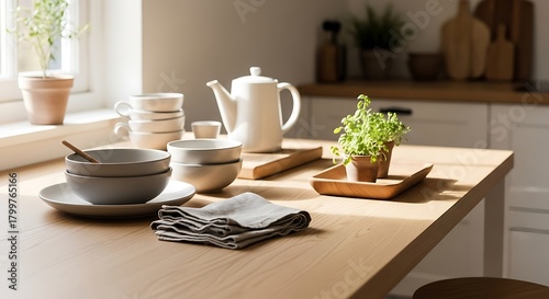 Wallpaper Mural Cozy kitchen table setting with natural light and greenery Torontodigital.ca