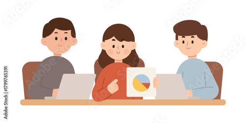 Flat design illustration of office meeting. Working space concept. Flat cartoon character vector illustration