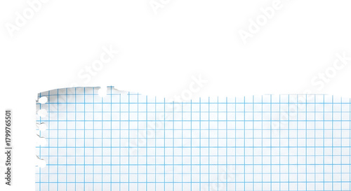 Torn blue graph paper page with punched holes isolated for projects
