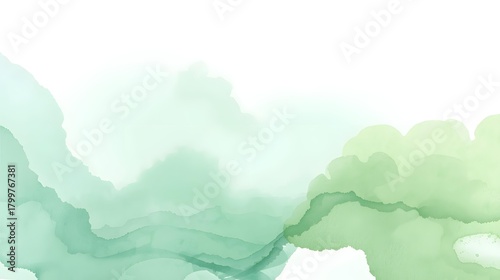 Soft Green Watercolor Wash — Airy Mint and Sage Ink Clouds With Gentle Gradients and White Space.