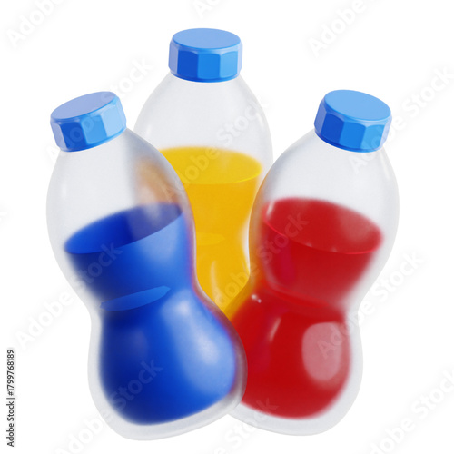 Colorful Refreshment A Trio of Beverage Bottles in 3D Render