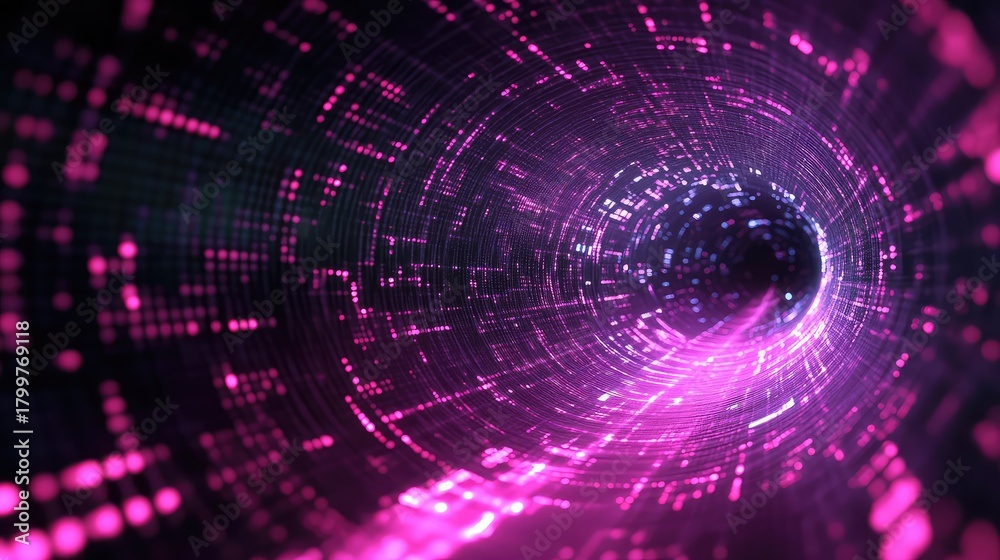 Fototapeta premium Data transferring in futuristic digital tunnel with purple light