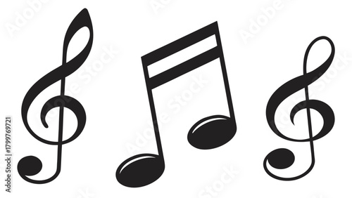 Illustration of musical notes and treble clef symbols arranged on a white background in a vector format vreated with genrated ai