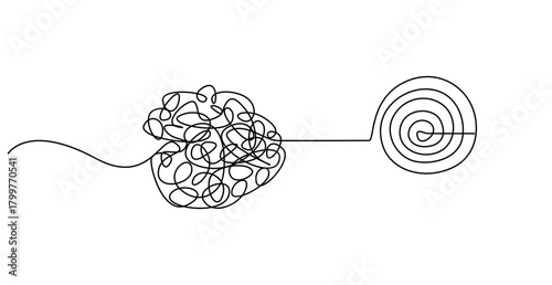 Chaos and mess circle continuous line drawn animation. Psychotherapy linear concept video. Animated problem solution symbol. Open book with chaos and mess circle continuous one line drawn animation