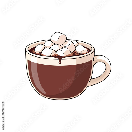 Adobe Illustrator Artwork. Flat mug of hot chocolate with marshmallows isolated on a white background. Vector Illustration