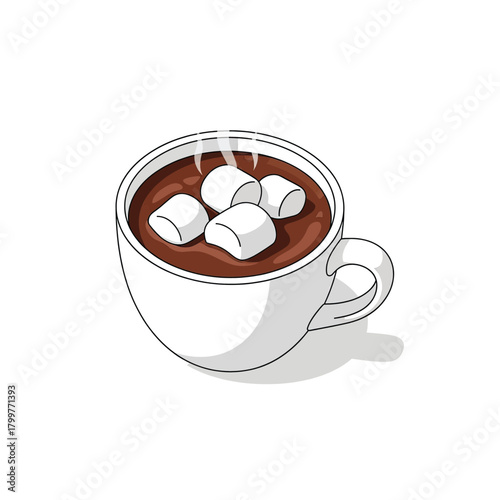 Adobe Illustrator Artwork. Flat mug of hot chocolate with marshmallows isolated on a white background. Vector Illustration