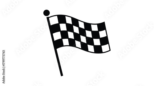 Checkered flag waving on a pole, iconic symbol representing victory, finish line, success, competition, and racing achievement.