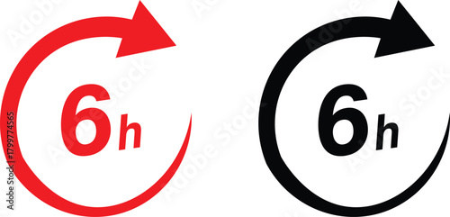 6 hour clock icon red clock timer
