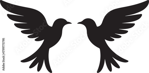 Two Birds Facing Icon, Bird Couple Silhouette, Unity Birds Vector, Scalable Black Silhouette for Logos, Cards & Social Media.