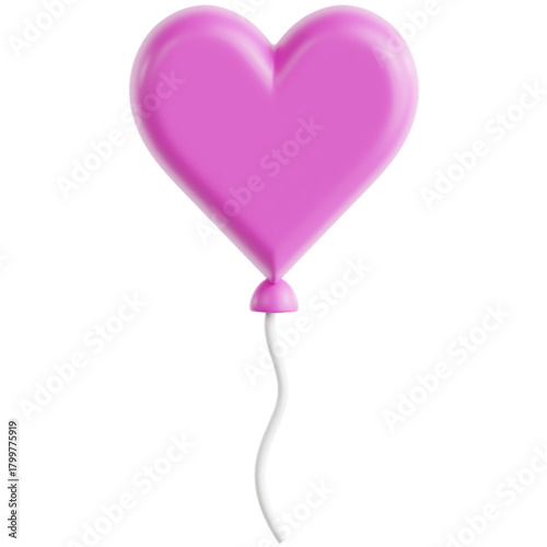 Vibrant three-dimensional pink heart-shaped balloon, a glossy and smooth rendering symbolizing love, romance, and celebration, perfect for Valentine's Day or anniversaries